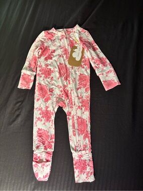 NWT Baby Girl Floral Bamboo Footed PJs 0-3 months